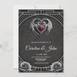 Silver hjärta med vingar. inbjudningar