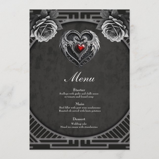 Silver hjärta med vingar. meny (Framsida)