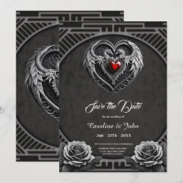 Silver hjärta med vingar. spara datumet