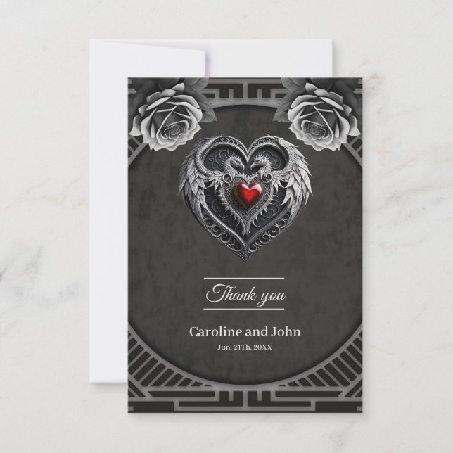 Silver hjärta med vingar. tack kort (Framsida)