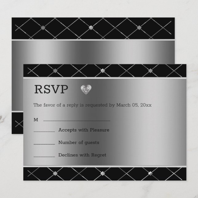 Silver hjärta och bakgrund inbjudningar (Fram/baksida)