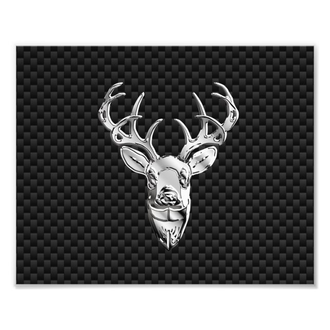 Silver Hjort Head of Carbon Fiber Stil Decor Fototryck (Framsidan)