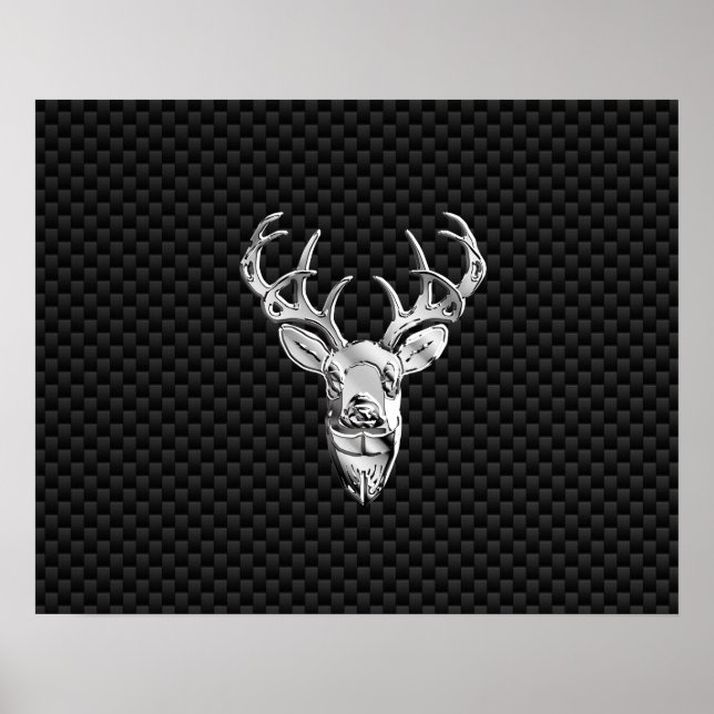 Silver Hjort Head of Carbon Fiber Stil Decor Poster (Framsidan)