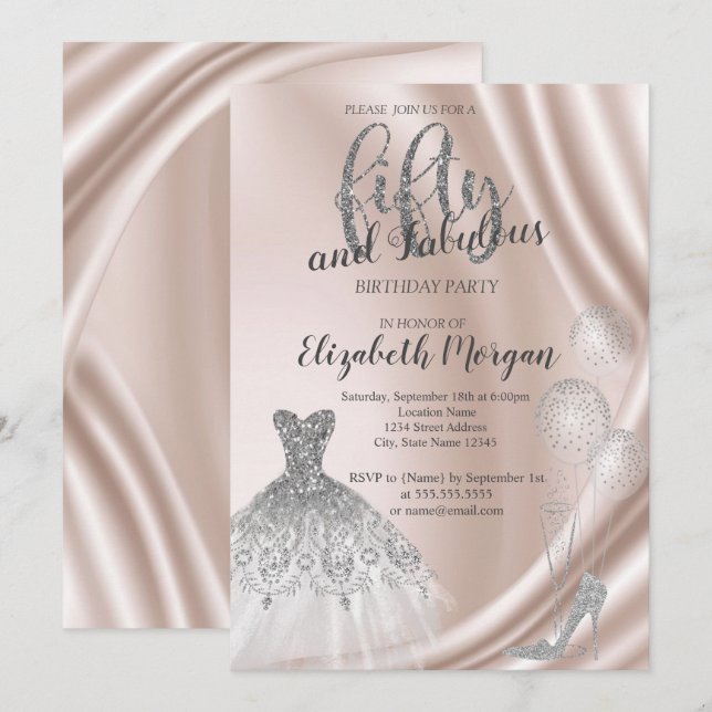 Silver Högklackar - 50:e Födelsedagsfesten Inbjudningar (Fram/baksida)