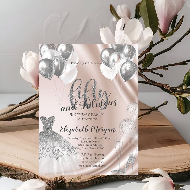 Silver Högklackar Dress Bubons 50:e födelsedag Inbjudningar (Skapare uppladdad)