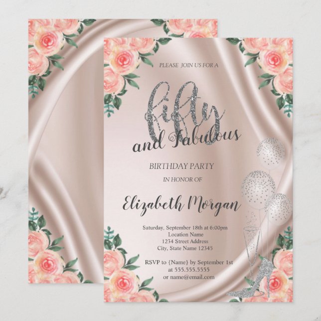 Silver Högklackar Ro 50:e Födelsedagsfesten Inbjudningar (Fram/baksida)