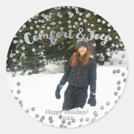 Silver Holiday Jul Comfort & Joy Foto Runt Klistermärke