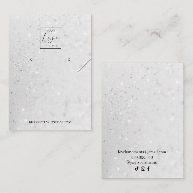 Silver Holografiska Glitter-halsringar Visitkort (Fram/baksida)