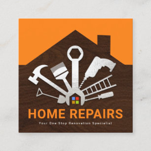 Silver Home Repair Verktyg Bygger Silhouette Fyrkantigt Visitkort