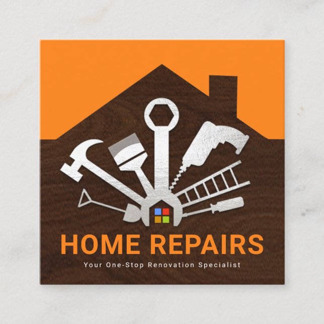 Silver Home Repair Verktyg Bygger Silhouette Fyrkantigt Visitkort (Framsida)