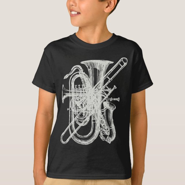 "Silver" Horns - blåsinstrument Tee Shirt (Framsida)