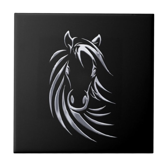 Silver Horse Head på Black Kakelplatta (Framsidan)