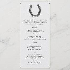 Silver Horseshoe på White Bröllop Menu Meny