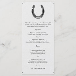 Silver Horseshoe på White Bröllop Menu Meny