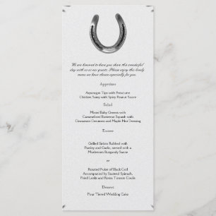 Silver Horseshoe på White Bröllop Menu Meny
