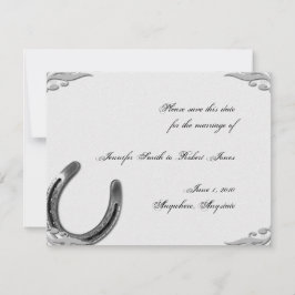 Silver Horseshoe på White Bröllop spara datum Datumet