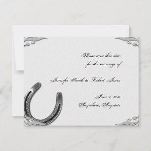 Silver Horseshoe på White Bröllop spara datum Datumet