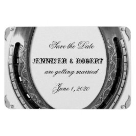 Silver Horseshoe på White Bröllop spara datum Magnet