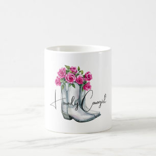 Silver Howdy Cowgirlstövlar Rosa Blommor Kaffemugg