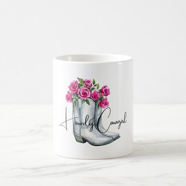 Silver Howdy Cowgirlstövlar Rosa Blommor   Kaffemugg (Center)