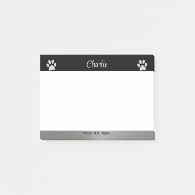 Silver Hund Tass mot svart bakgrund Post-it Block (Framsida)