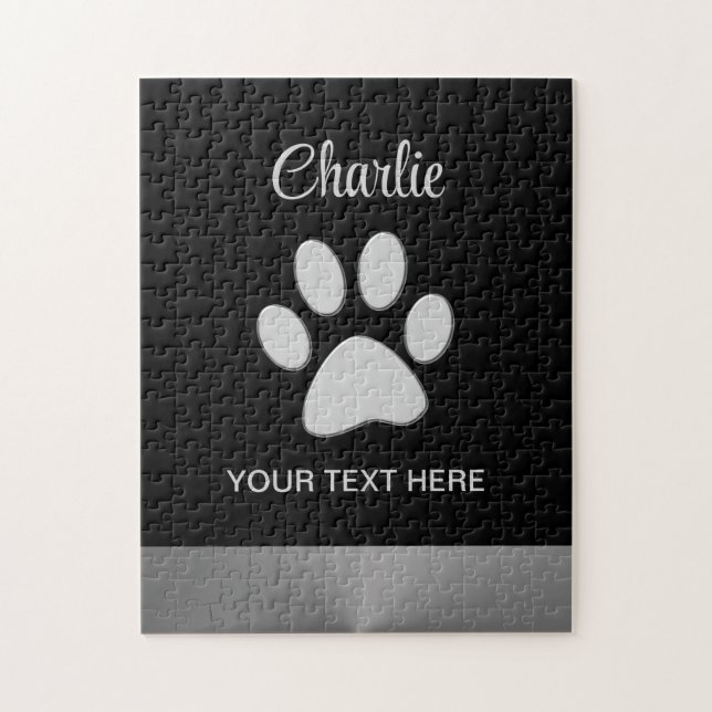 Silver Hund Tass mot svart bakgrund Pussel (Vertikal)