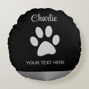 Silver Hund Tass mot svart bakgrund Rund Kudde