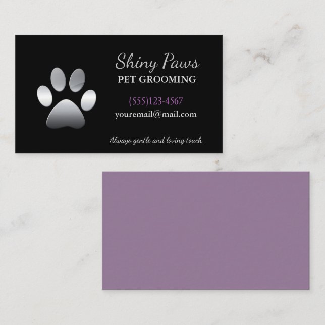 Silver Hund Tass Pet Grooming Service Affärskort Visitkort (Fram/baksida)