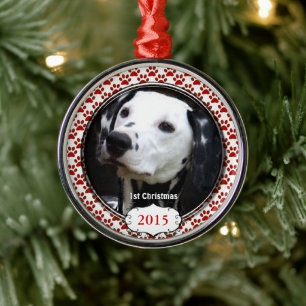 Silver Hund Tassar Mitt första julfoto på prydnads Julgransprydnad Metall