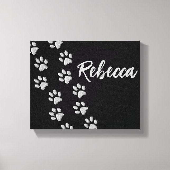 Silver Hund Tassar svart bakgrund Skriv ut Mönster Canvastryck (Framsida)