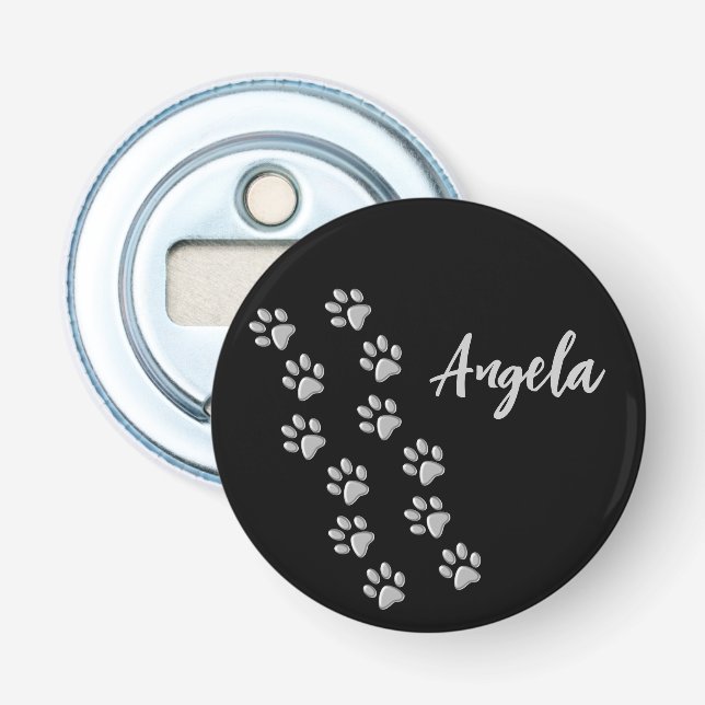 Silver Hund Tassar svart bakgrund Skriv ut Mönster Flasköppnare (Framsidan)