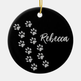 Silver Hund Tassar svart bakgrund Skriv ut Mönster Julgransprydnad Keramik