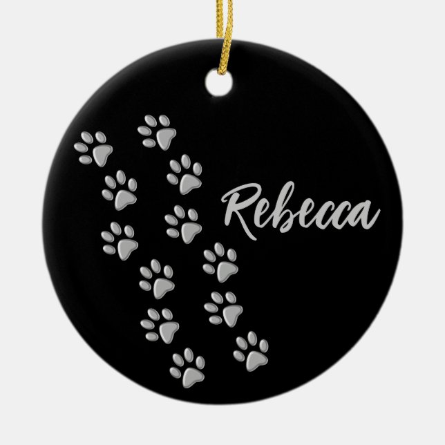 Silver Hund Tassar svart bakgrund Skriv ut Mönster Julgransprydnad Keramik (Framsidan)
