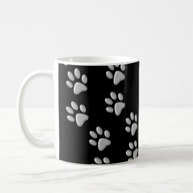 Silver Hund Tassar svart bakgrund Skriv ut Mönster Kaffemugg (Vänster)