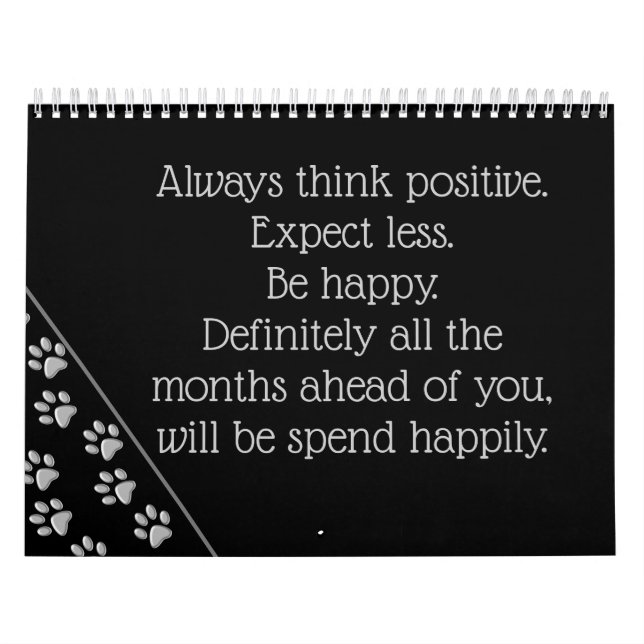 Silver Hund Tassar svart Bakgrund Skriv ut Mönster Kalender (Omslag)