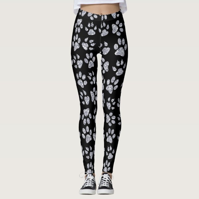 Silver Hundavtryck,Svart Leggings (Framsida)
