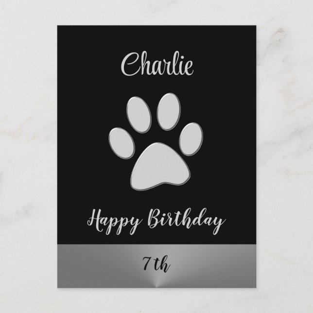 Silver hundpaw på svart bakgrund vykort (Framsida)