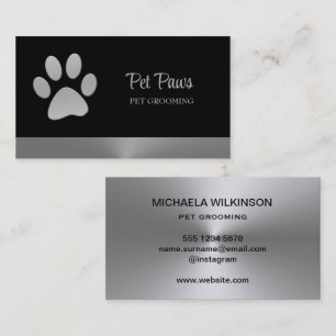 Silver Hundpaw på svart Husdjur Frisör Service Visitkort