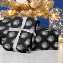 Silver Ice Crystal Snowflake Black Presentpapper