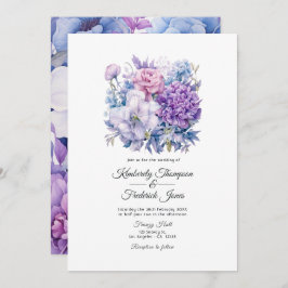 Silver, Icy Blue och Lilac Floral Wedding Inbjudningar
