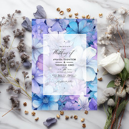 Silver, Icy Blue och Lilac Floral Wedding Inbjudningar