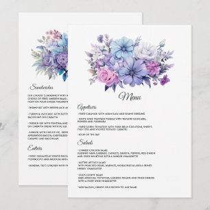 Silver, Icy Blue och Lilac Floral Wedding Meny