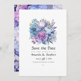 Silver, Icy Blue och Lilac Floral Wedding Spara Datumet