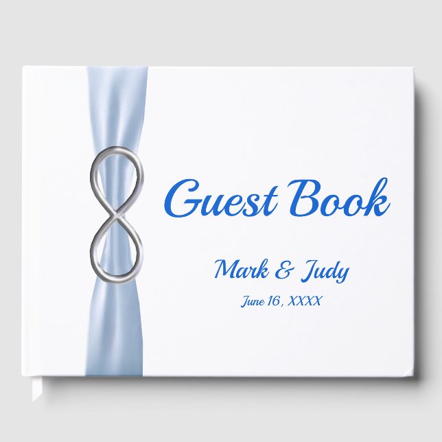 Silver Infinity Blue Ribbon Bröllop Guestbook Gästböcker (Framsida)