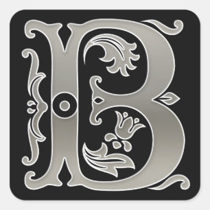 Silver Initial B Capital Brev Sticker Fyrkantigt Klistermärke