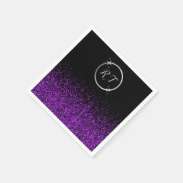 Silver inledande monogram med lila glitter | pappersservett