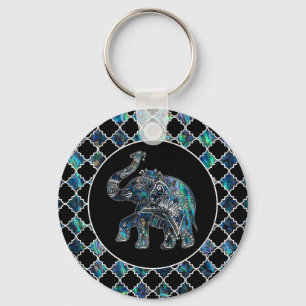 Silver inramad elefant på Abalone och pärlan Nyckelring