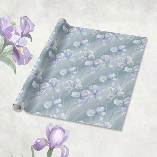 Silver Iris-Blommigten 25:e Bröllop-årsdagen Presentpapper (Silver iris 25th Wedding Anniversary Wrapping Paper)