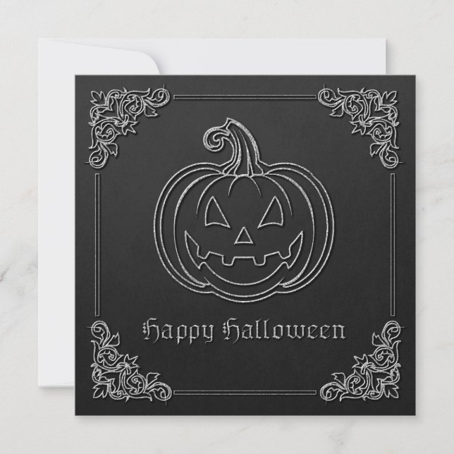 Silver Jack O'Lantern Halloween Inbjudningar (Framsida)
