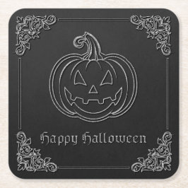Silver Jack O'Lantern Halloween Underlägg Papper Kvadrat